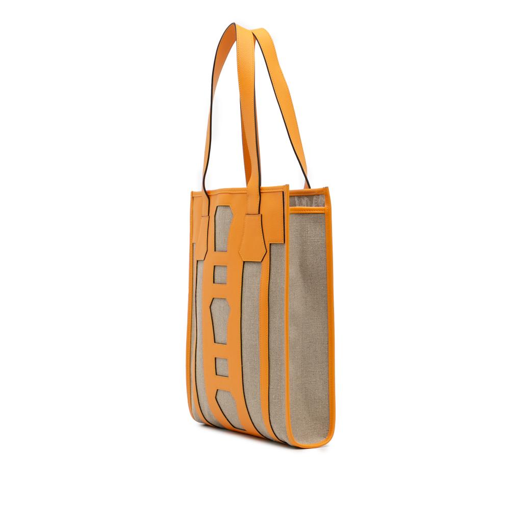 Hermès AB Hermès Yellow Mustard with Brown Taupe Calf Leather Evergrain and Toile Petit H Bell Tote France