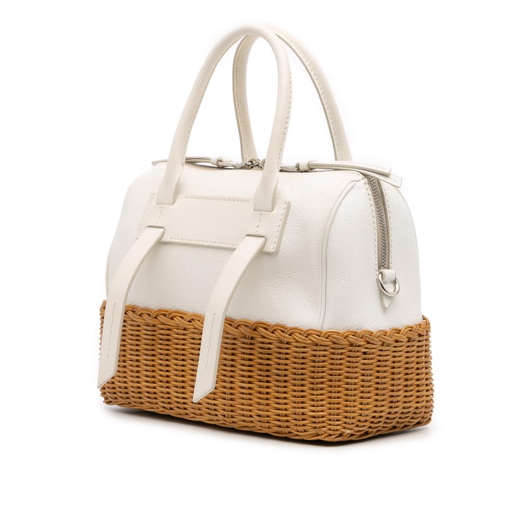 Miu Miu B Miu Miu White with Brown Calf Leather Wicker Trimmed Top Handle Bag Italy