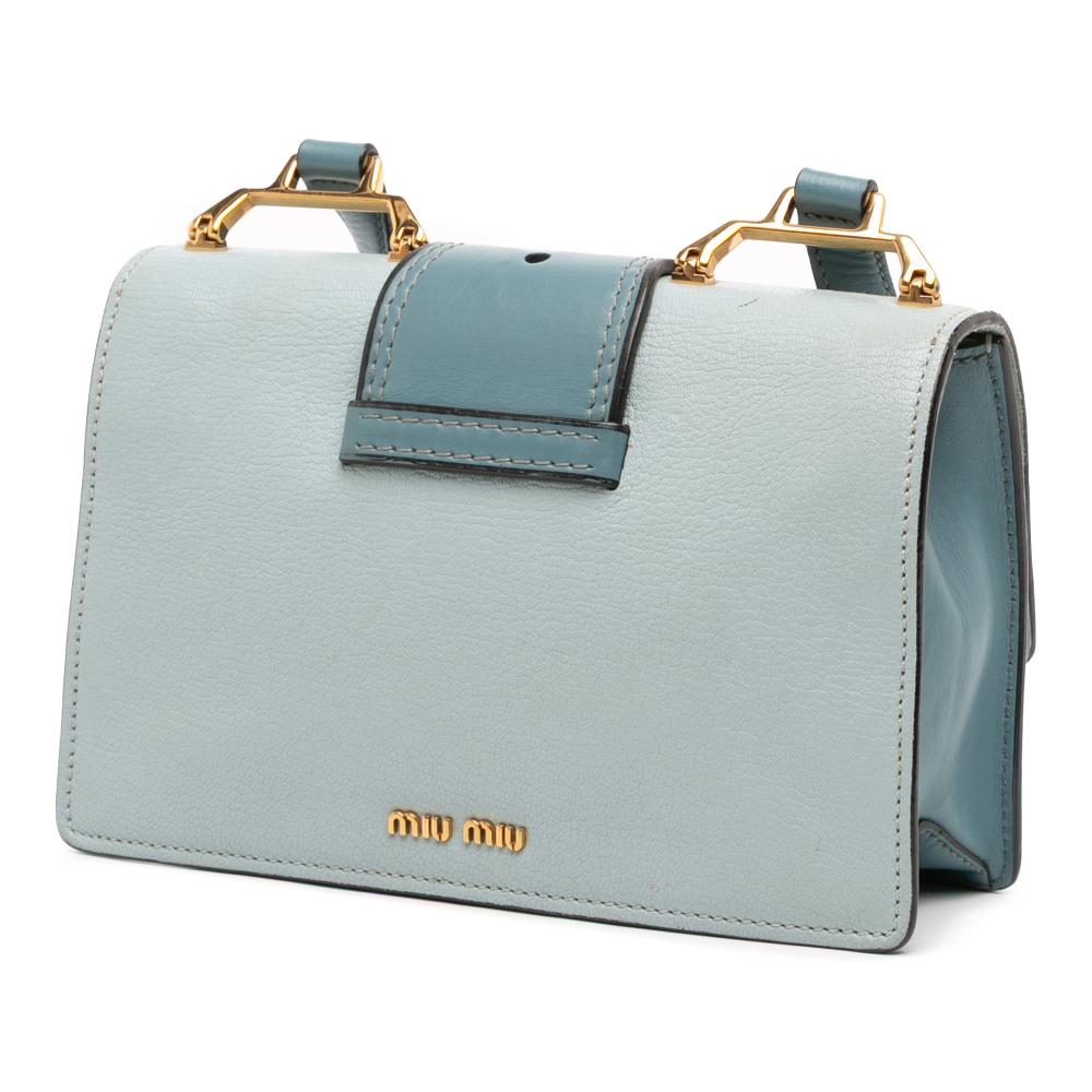 Miu Miu B Miu Miu Blue Light Blue Goatskin Leather Madras Soft Calf Crystal Embellished Crossbody Italy