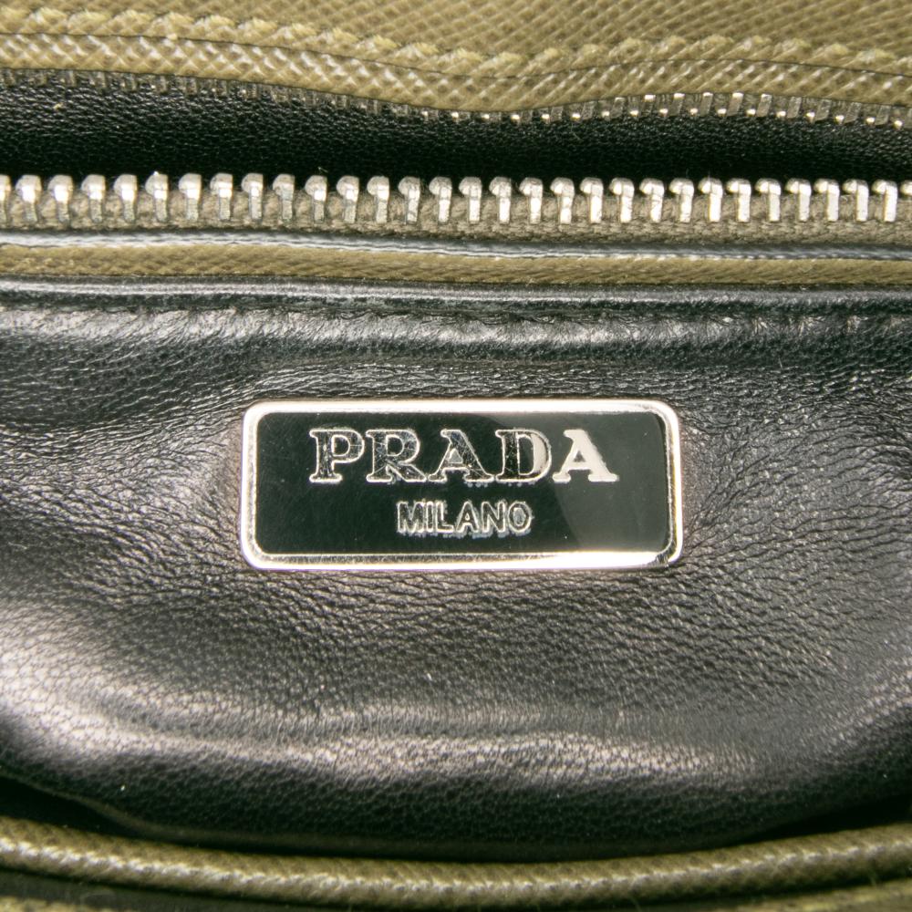 Prada B Prada Brown Dark Khaki Saffiano Leather Small Lux Sound Satchel Italy