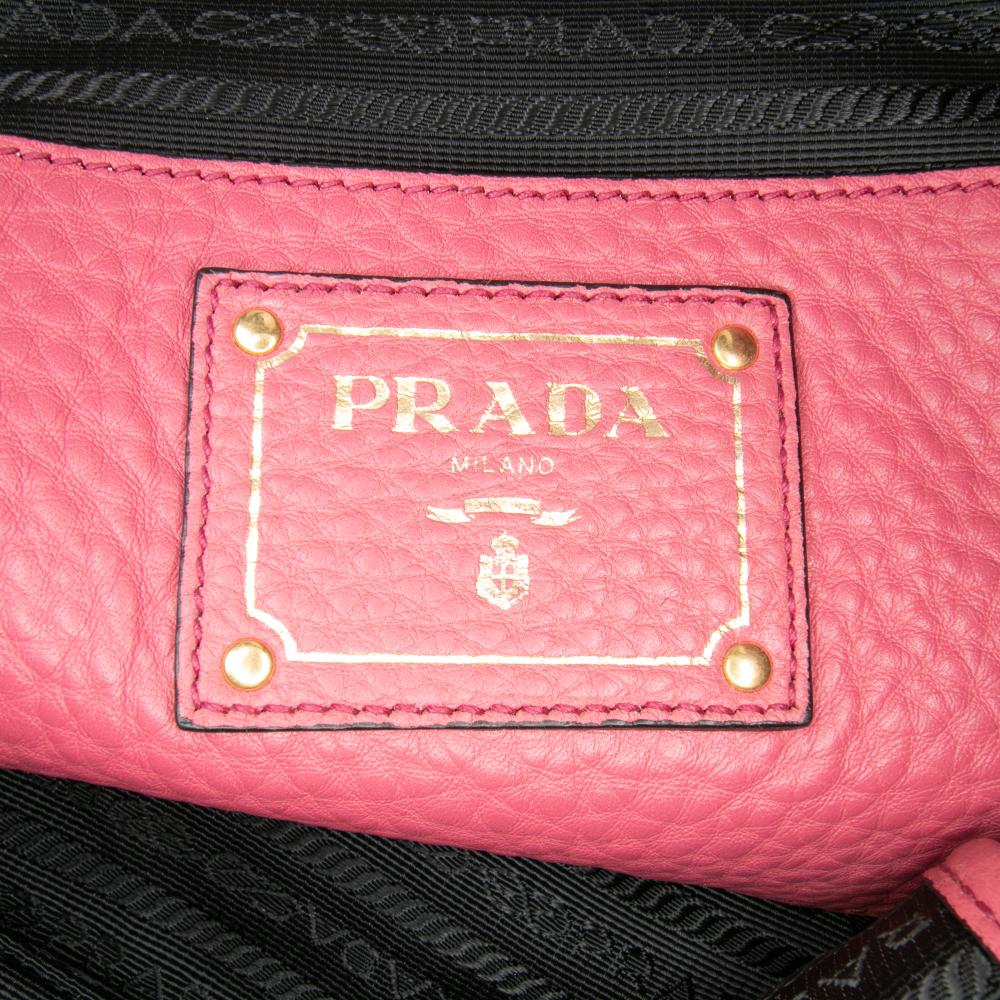 Prada B Prada Pink Blush Calf Leather Vitello Daino Open Convertible Tote Italy