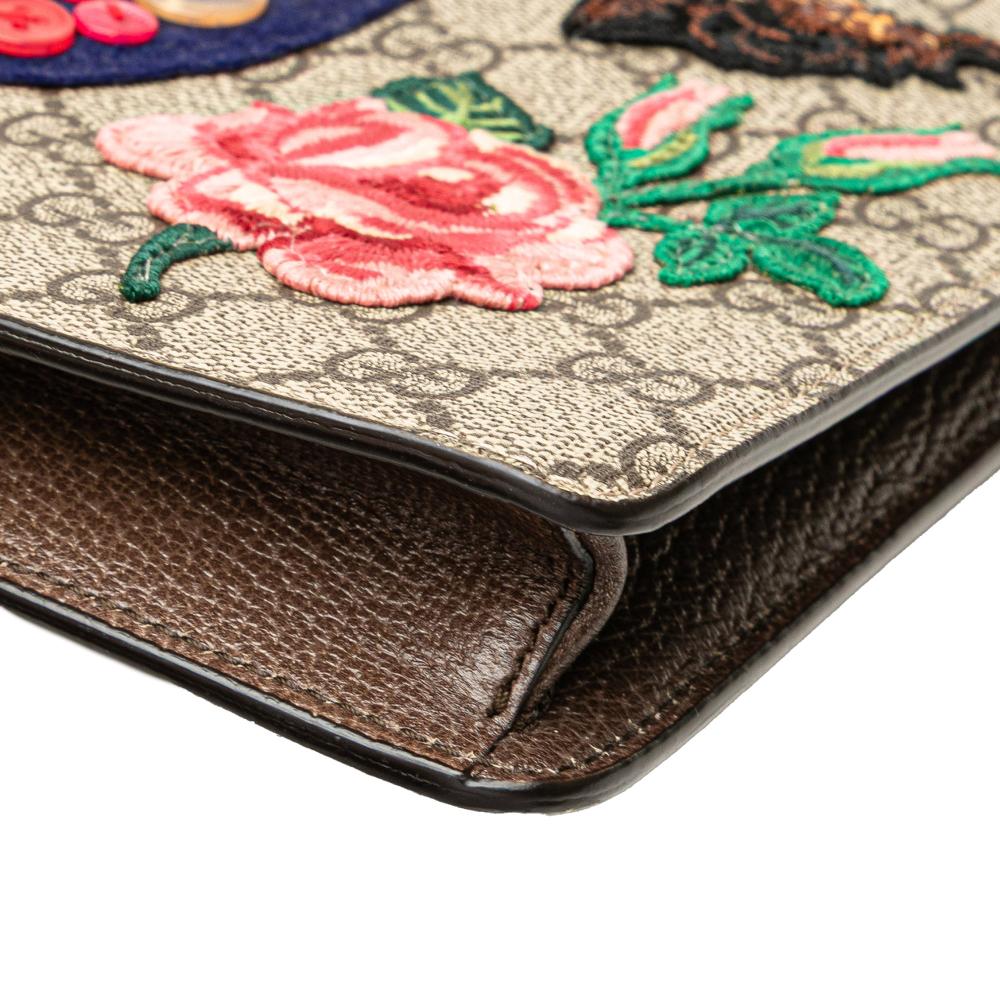 Gucci B Gucci Brown Beige Coated Canvas Fabric GG Supreme Web Butterfly Clutch Italy