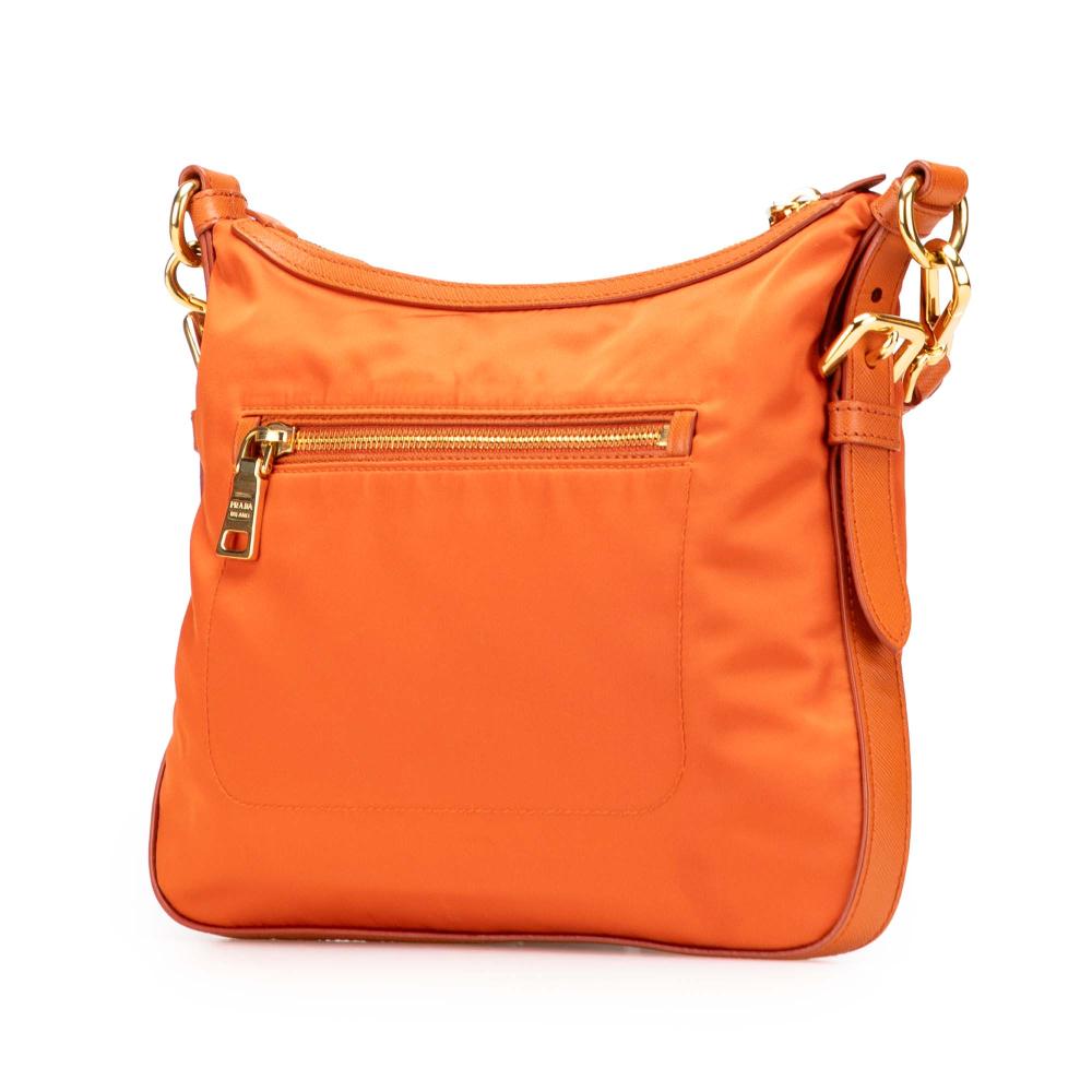 Prada B Prada Orange Nylon Fabric Saffiano Trimmed Tessuto Zip Top Crossbody Italy
