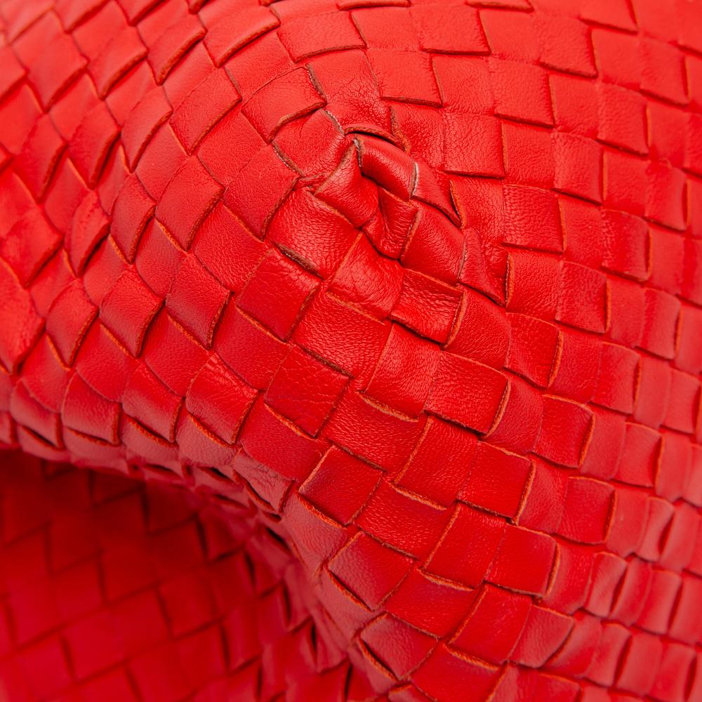 Bottega Veneta B Bottega Veneta Red Nappa Leather Leather Medium Nappa Intrecciato Double Chain Tote Italy