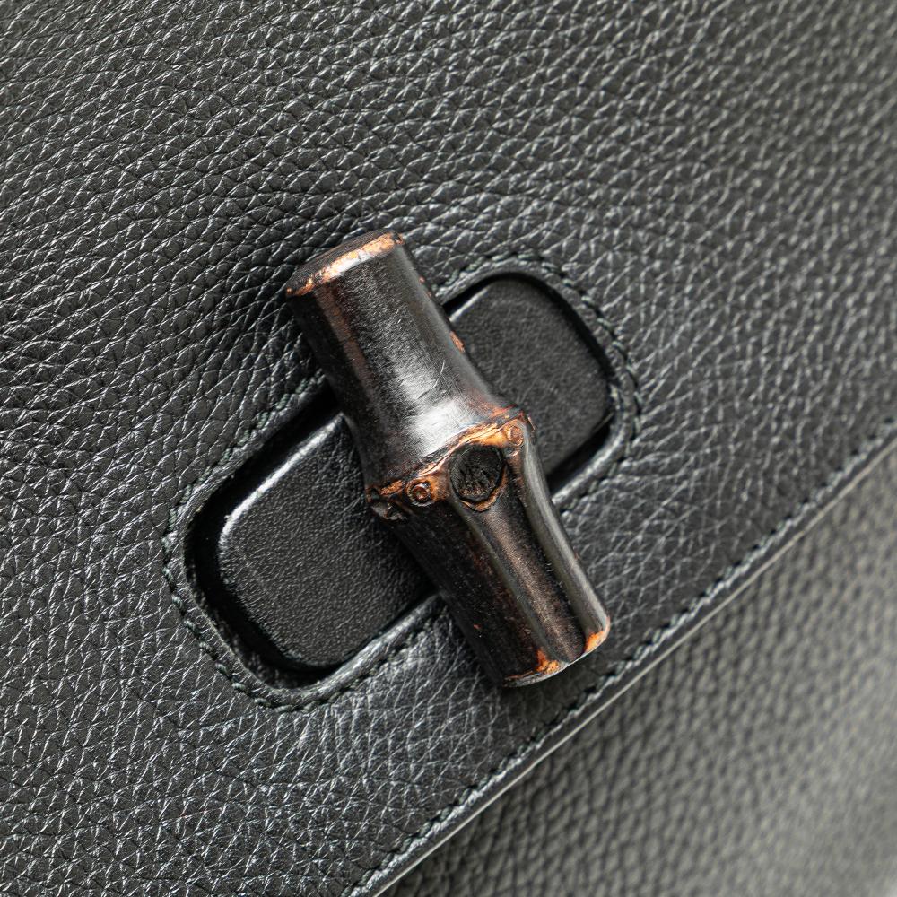 Gucci B Gucci Black Calf Leather Medium Bamboo Daily Satchel Italy