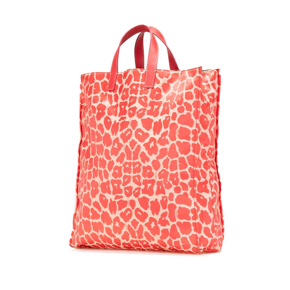 Fendi B Fendi Red Canvas Fabric Leopard Print Shopper Tote Italy