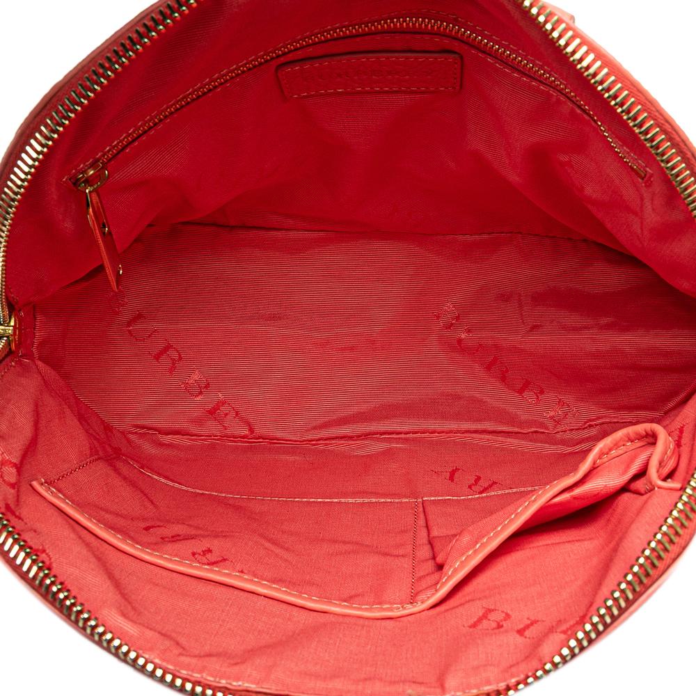 Burberry B Burberry Pink Salmon Calf Leather Small Heritage Grain Check Embossed Orchard Bowling Bag Romania