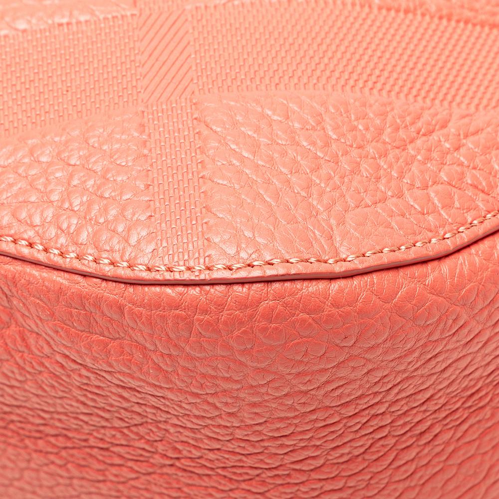 Burberry B Burberry Pink Salmon Calf Leather Small Heritage Grain Check Embossed Orchard Bowling Bag Romania