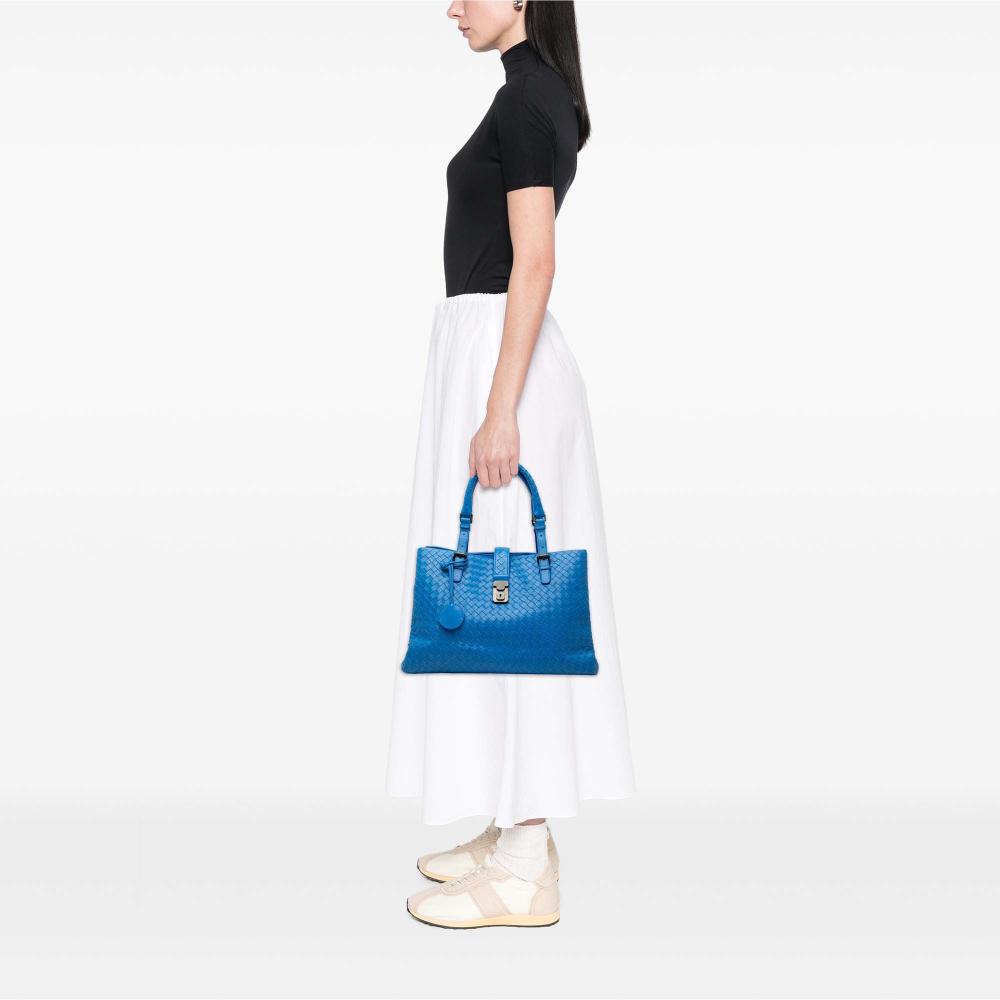 Bottega Veneta B Bottega Veneta Blue Nappa Leather Leather Medium Nappa Intrecciato Roma Tote Italy
