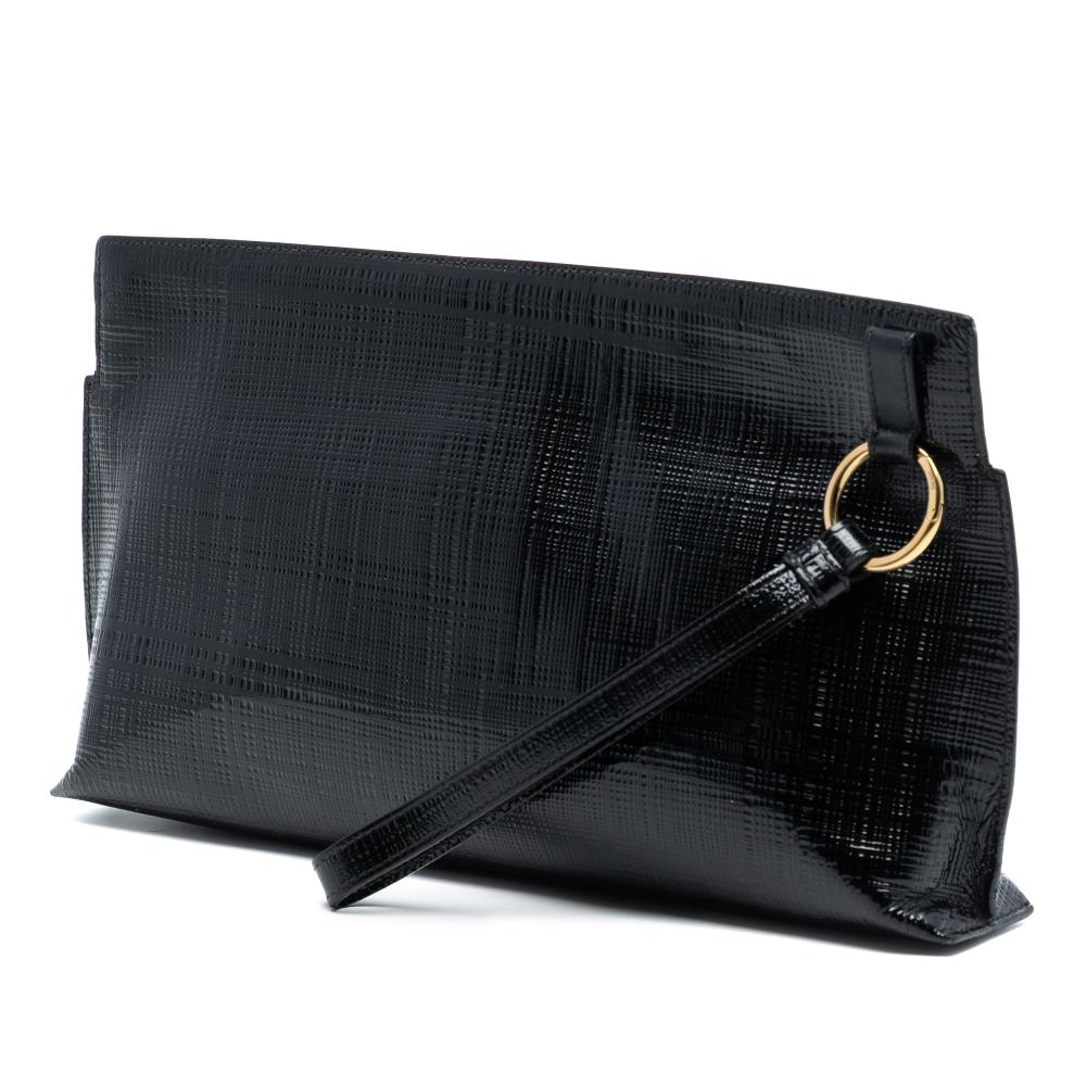 Loewe B LOEWE Black Patent Leather Leather Linen Embossed Patent Anagram Mechano Pin T Pouch Spain