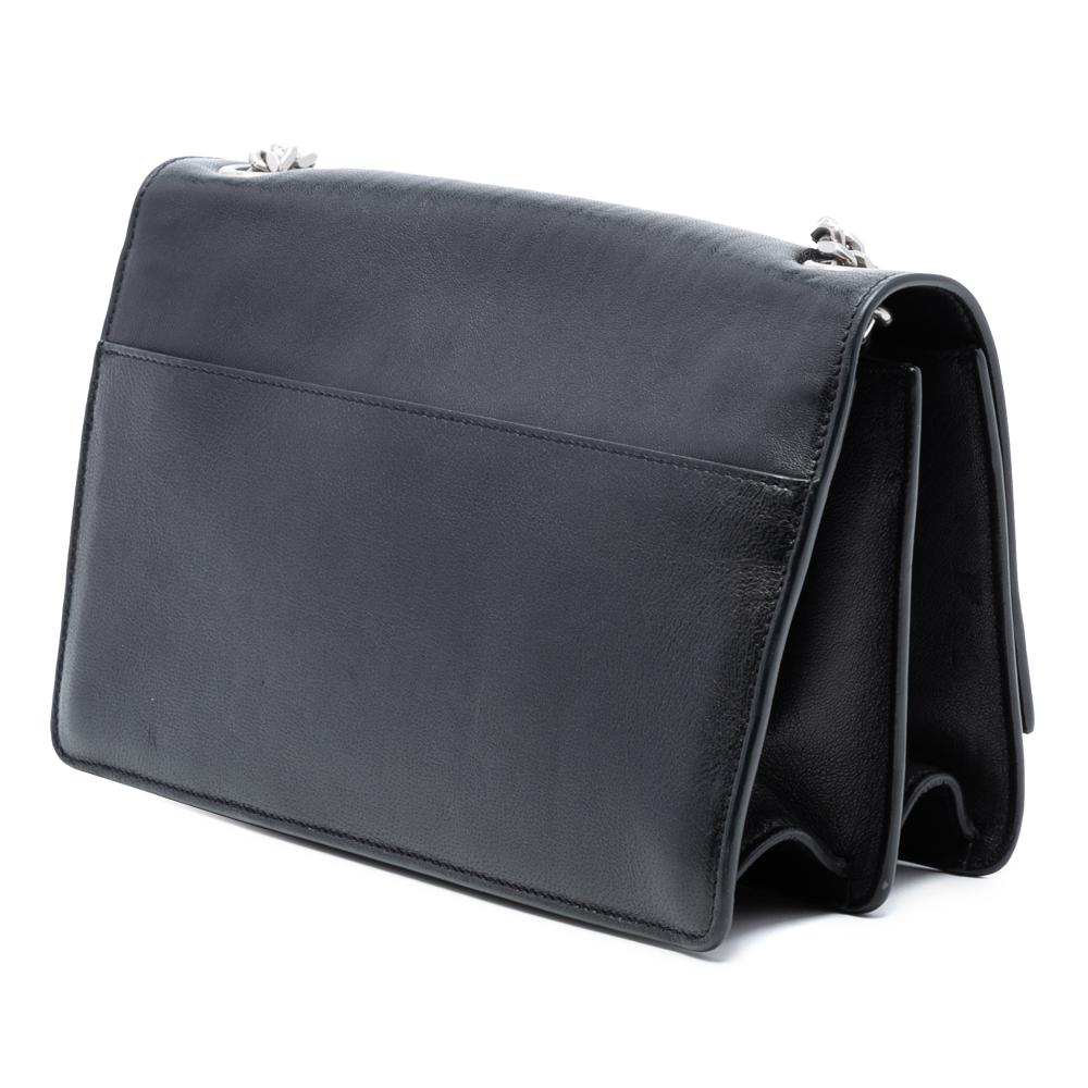 Saint Laurent B Saint Laurent Black Lambskin Leather Leather Lambskin Monogram Flap Crossbody Italy