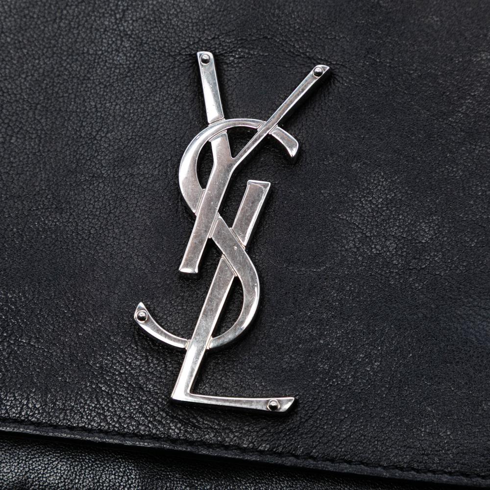 Saint Laurent B Saint Laurent Black Lambskin Leather Leather Lambskin Monogram Flap Crossbody Italy