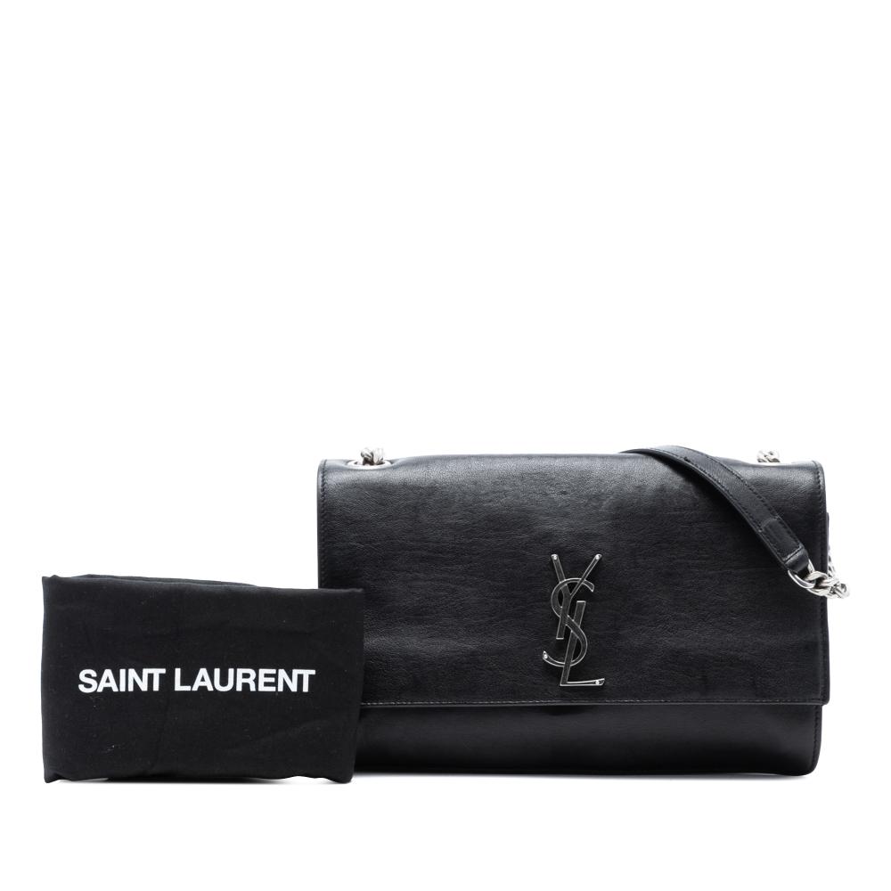 Saint Laurent B Saint Laurent Black Lambskin Leather Leather Lambskin Monogram Flap Crossbody Italy