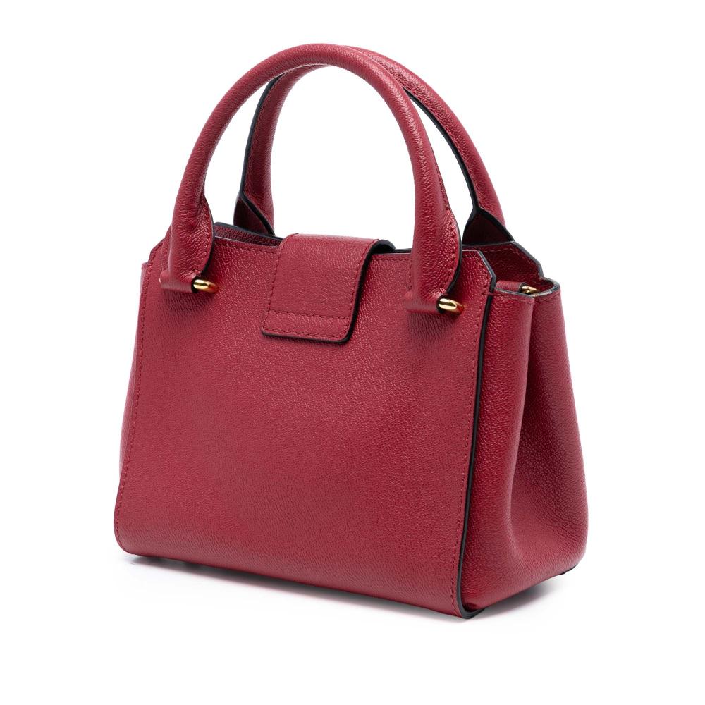 Burberry B Burberry Red Calf Leather Small Grained Buckle Tote Italy