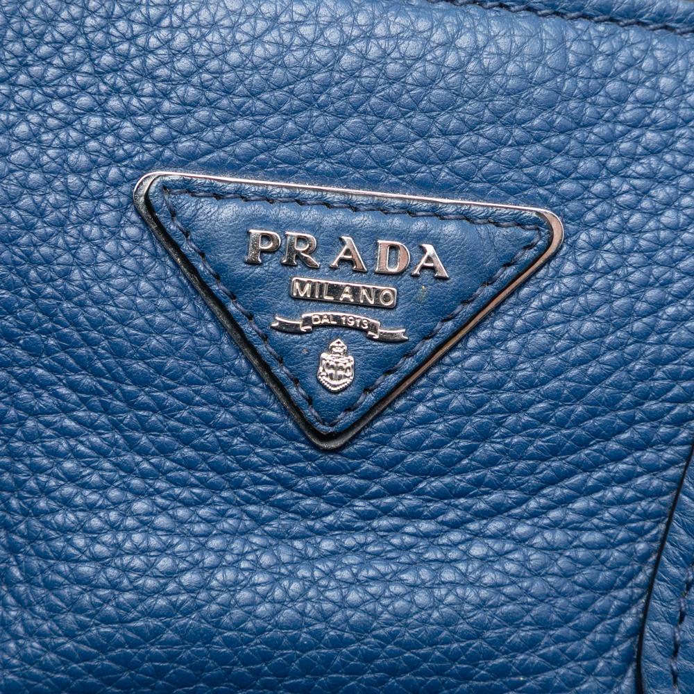 Prada B Prada Blue Calf Leather Vitello Daino Front Pocket Open Convertible Tote India
