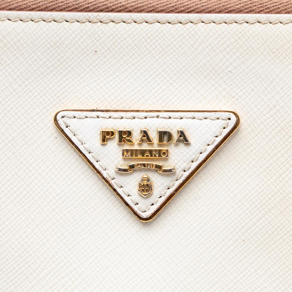 Prada B Prada Pink Light Pink with Brown Beige Saffiano Leather Medium Bicolor Lux Promenade Satchel Italy