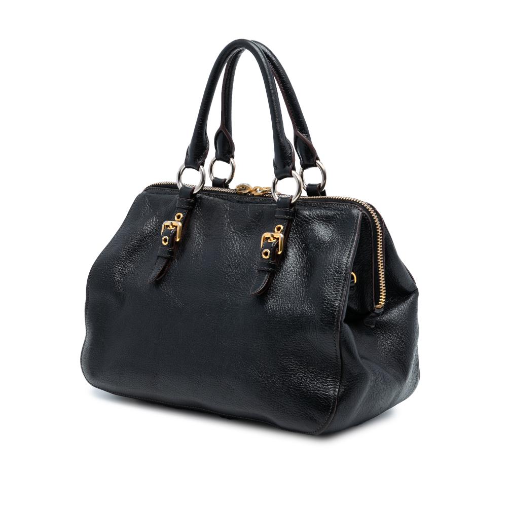 Miu Miu B Miu Miu Black Goatskin Leather Madras Bowler Bag Italy