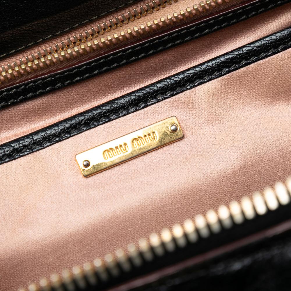 Miu Miu B Miu Miu Black Goatskin Leather Madras Bowler Bag Italy