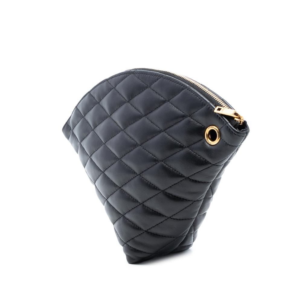 Saint Laurent AB Saint Laurent Black Lambskin Leather Leather Large Quilted Lambskin Sade Triangle Pouch Italy