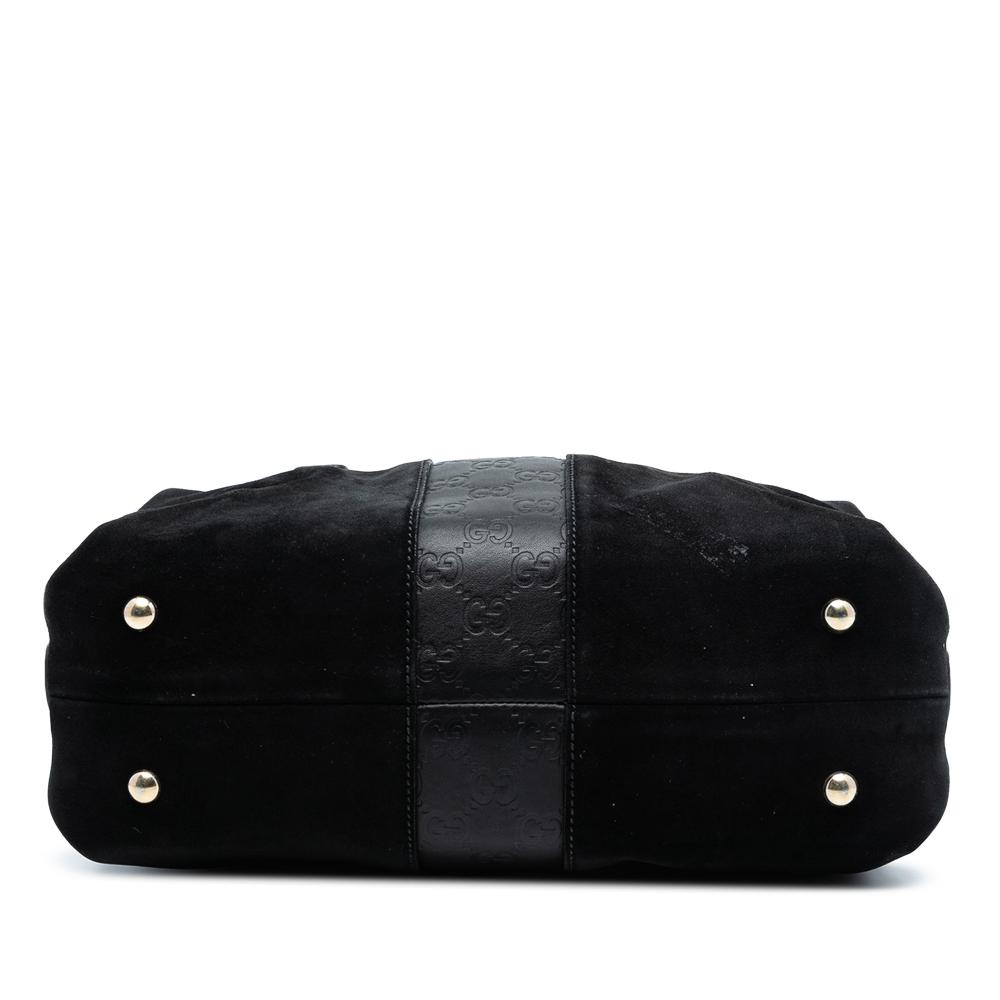 Gucci B Gucci Black Suede Leather Guccissima Trimmed Boston Bag Italy