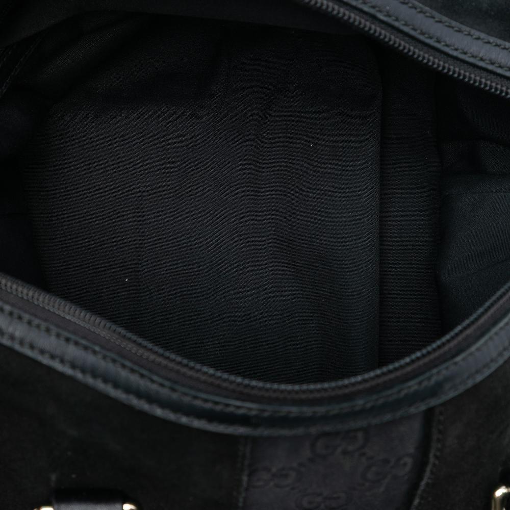 Gucci B Gucci Black Suede Leather Guccissima Trimmed Boston Bag Italy