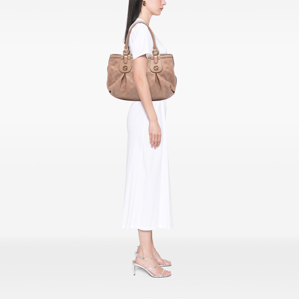 Gucci B Gucci Brown Nude Calf Leather Guccissima Scarlett Tote Italy