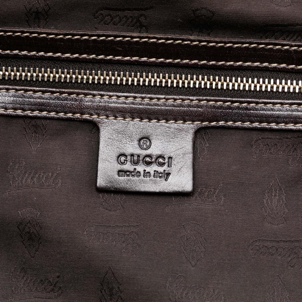 Gucci B Gucci Brown Beige Canvas Fabric GG Web Tassel Tote Italy