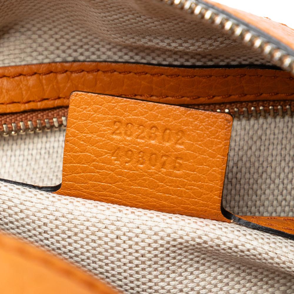 Gucci B Gucci Orange Calf Leather Medium Pebbled skin Soho Boston Bag Italy