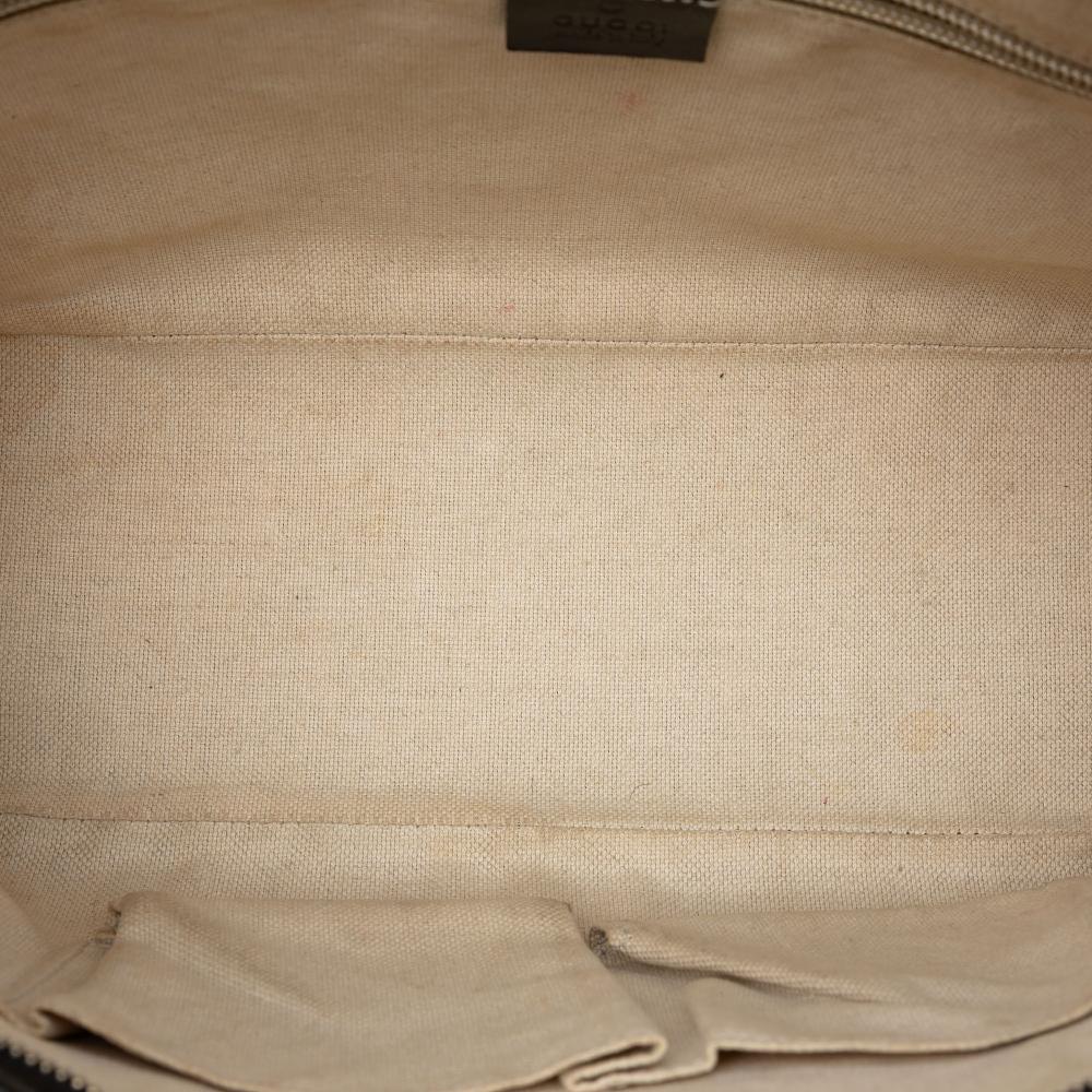 Gucci B Gucci Brown Beige Coated Canvas Fabric GG Supreme Satchel Italy