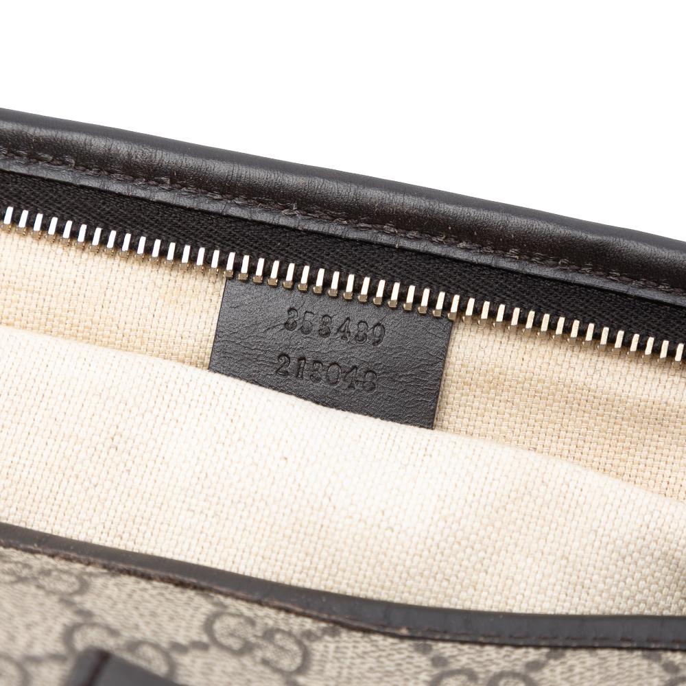 Gucci B Gucci Brown Beige Coated Canvas Fabric GG Supreme Satchel Italy