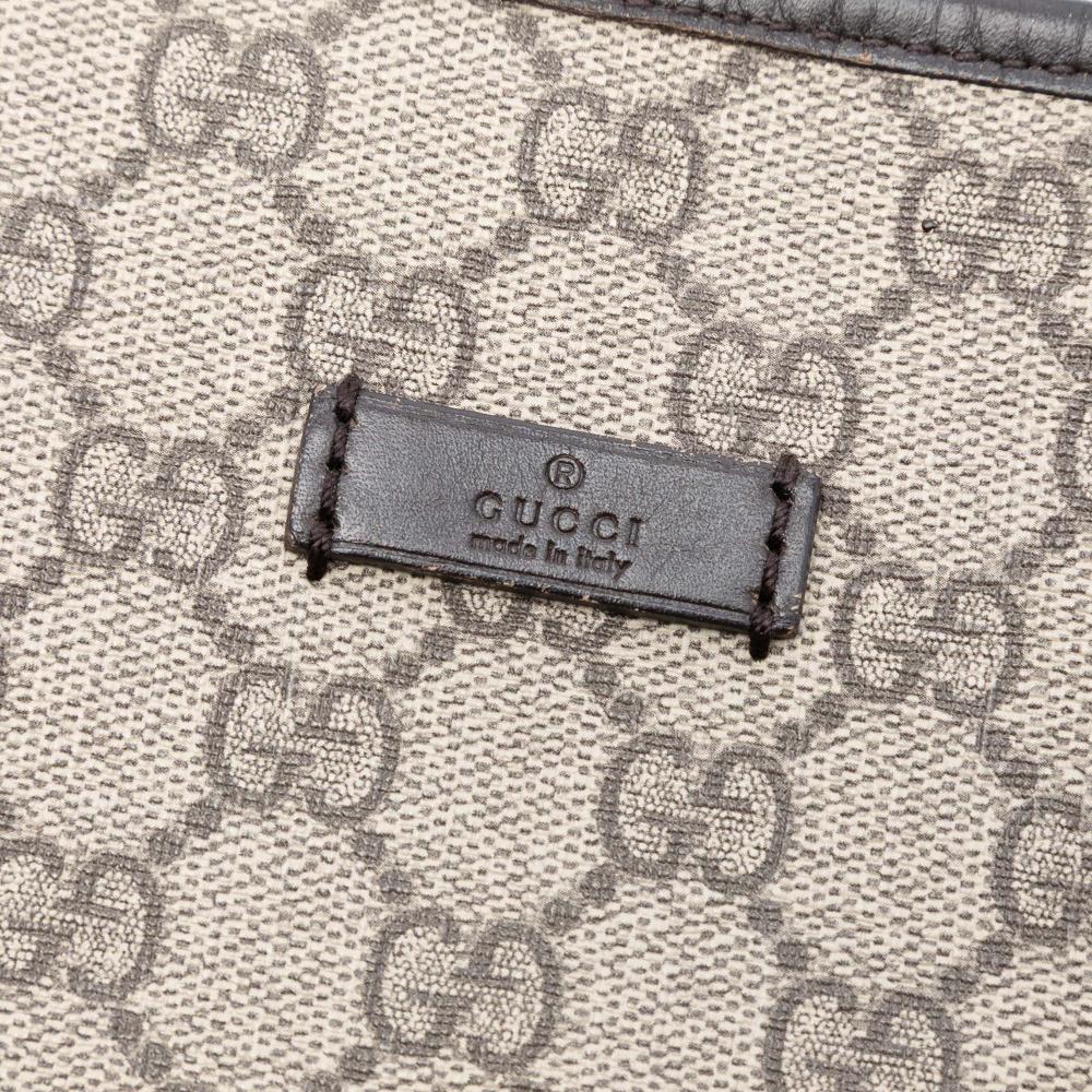 Gucci B Gucci Brown Beige Coated Canvas Fabric GG Supreme Satchel Italy