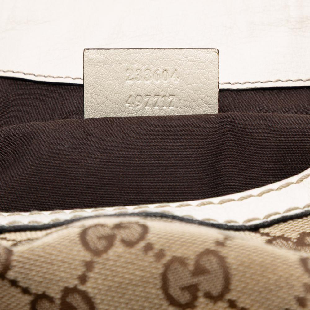 Gucci B Gucci Brown Beige with White Canvas Fabric Large GG Web New Ladies Hobo Italy