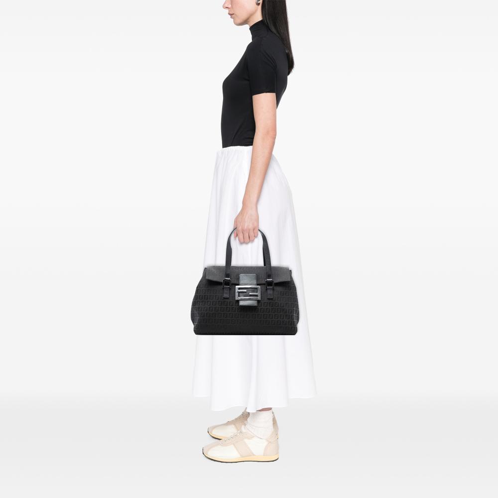 Fendi B Fendi Black Canvas Fabric Zucchino Handbag Italy