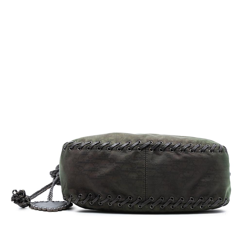 Christian Dior B Dior Green Olive Green Canvas Fabric Diorissimo Trotter and Leather Ethnic Flap Shoulder Bag Italy