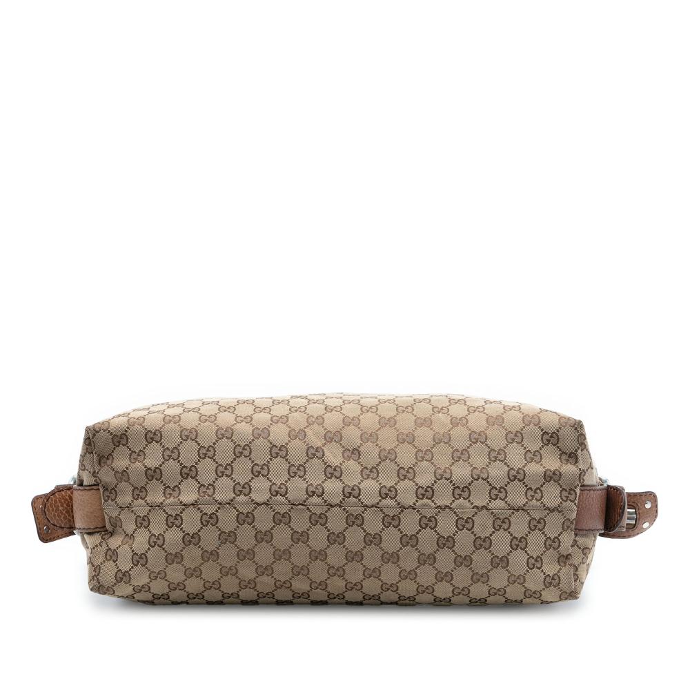 Gucci B Gucci Brown Beige Canvas Fabric Medium GG Bamboo Bar Tote Italy