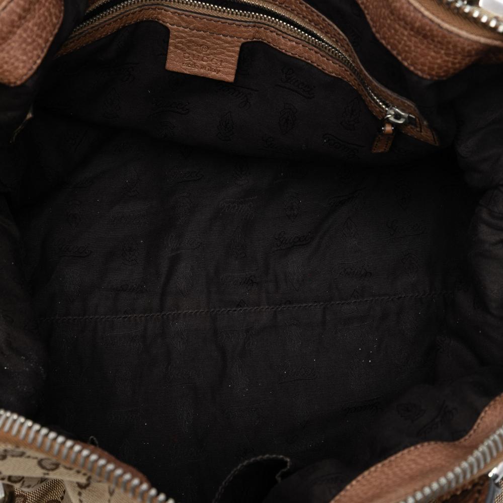 Gucci B Gucci Brown Beige Canvas Fabric Medium GG Bamboo Bar Tote Italy