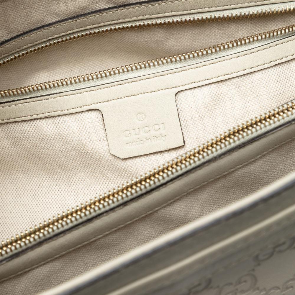 Gucci B Gucci White Ivory Calf Leather Guccissima Mayfair Tote Italy