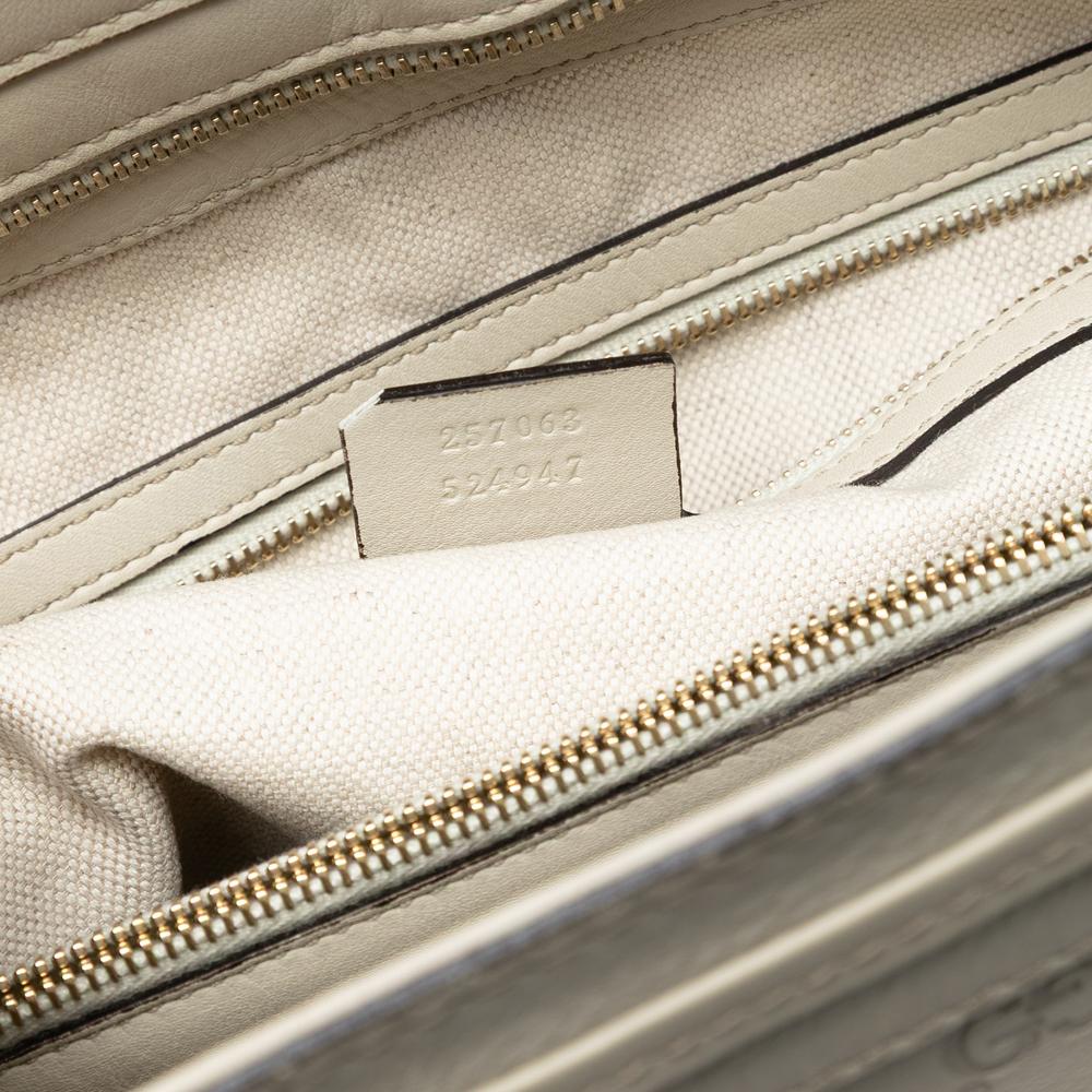 Gucci B Gucci White Ivory Calf Leather Guccissima Mayfair Tote Italy