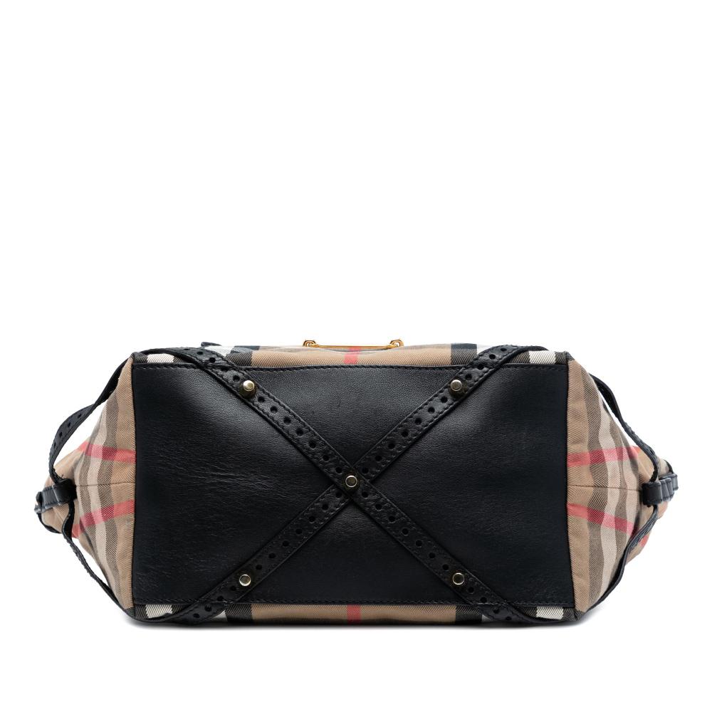 Burberry B Burberry Brown Light Brown with Black Canvas Fabric Small House Check Bridle Salisbury Tote Italy