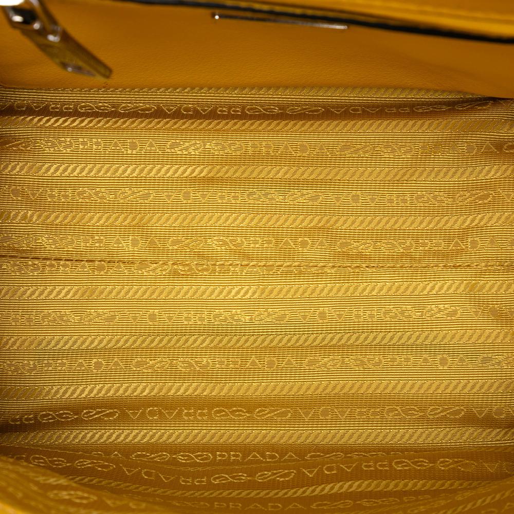 Prada B Prada Yellow Calf Leather Small Glace Twin Pocket Satchel Italy