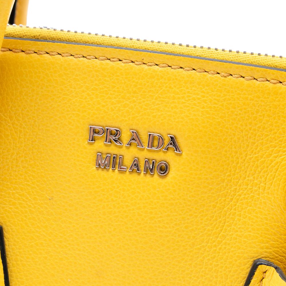 Prada B Prada Yellow Calf Leather Small Glace Twin Pocket Satchel Italy