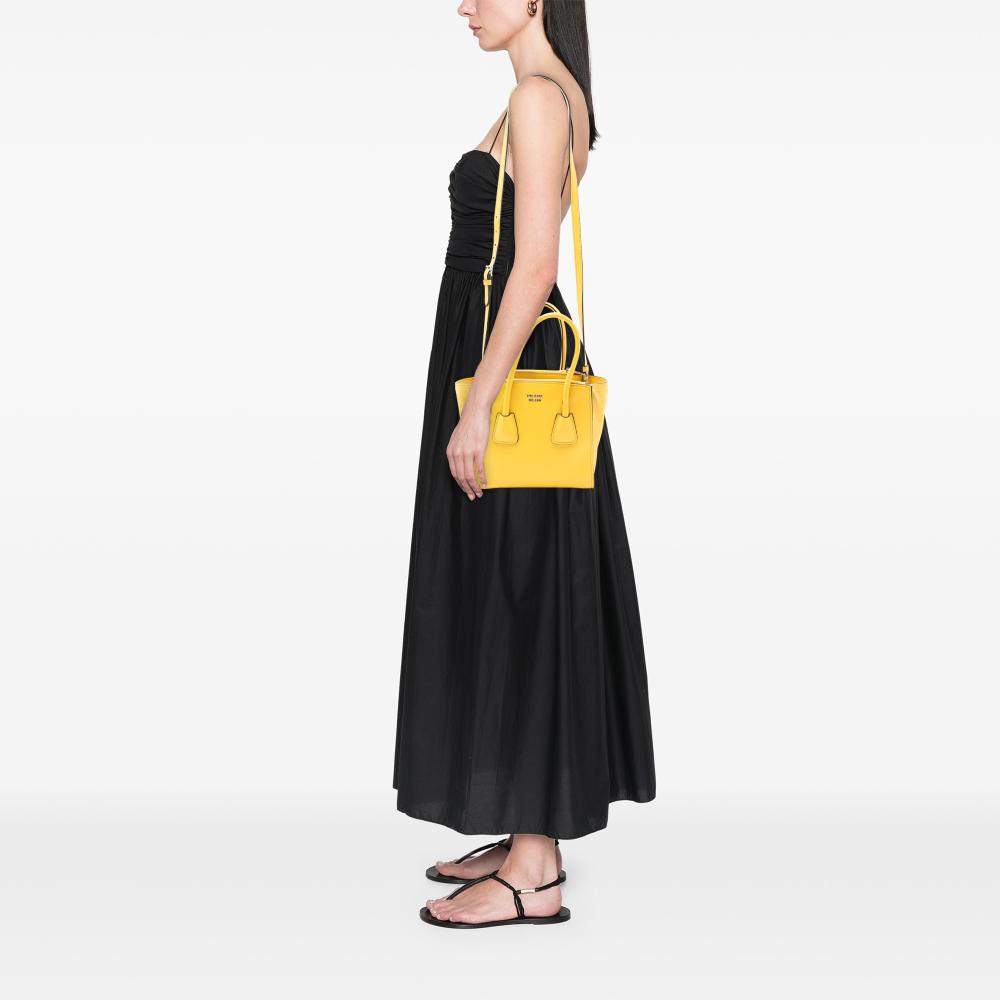 Prada B Prada Yellow Calf Leather Small Glace Twin Pocket Satchel Italy