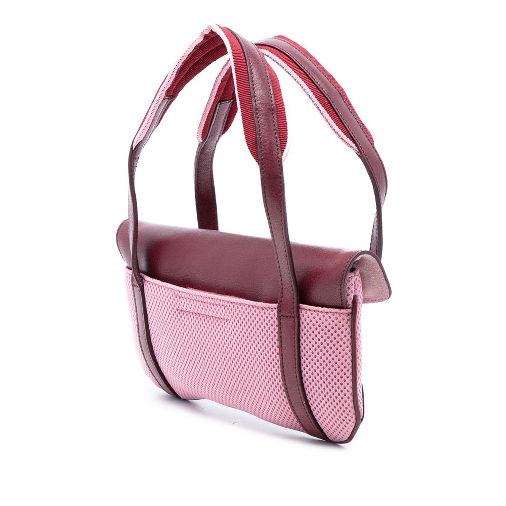 Miu Miu B Miu Miu Red Burgundy with Pink Mesh Fabric Leather Trimmed Handbag Italy