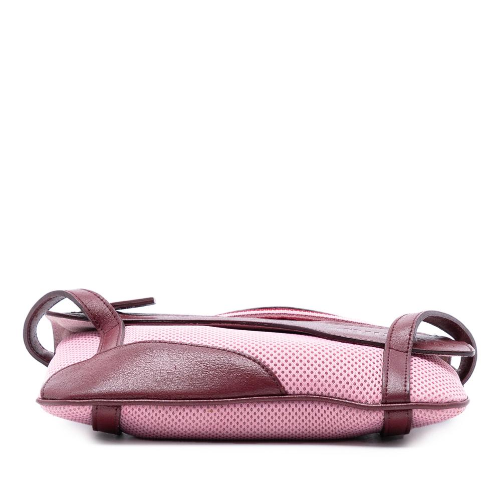 Miu Miu B Miu Miu Red Burgundy with Pink Mesh Fabric Leather Trimmed Handbag Italy