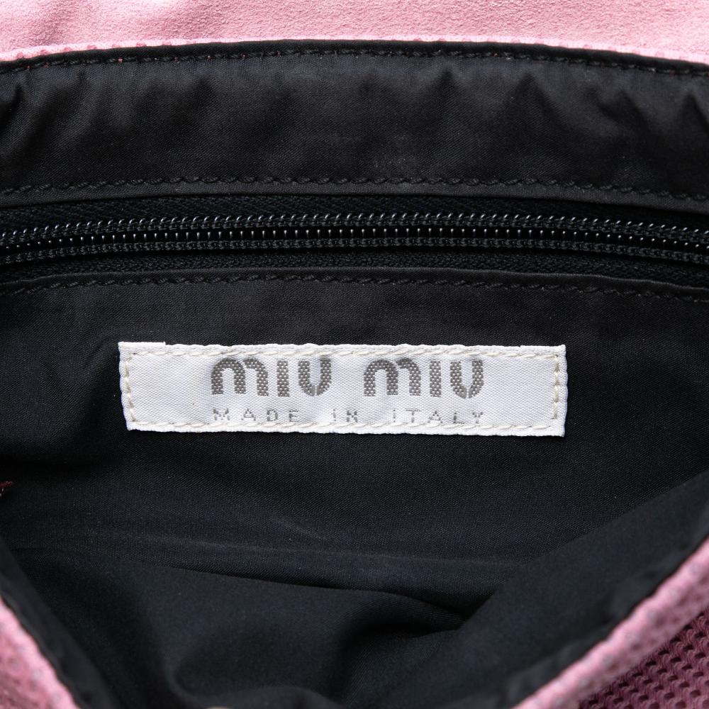 Miu Miu B Miu Miu Red Burgundy with Pink Mesh Fabric Leather Trimmed Handbag Italy