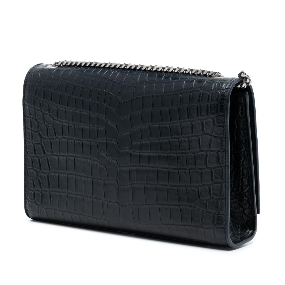 Saint Laurent AB Saint Laurent Black Calf Leather Medium Croc Embossed Kate Tassel Crossbody Italy