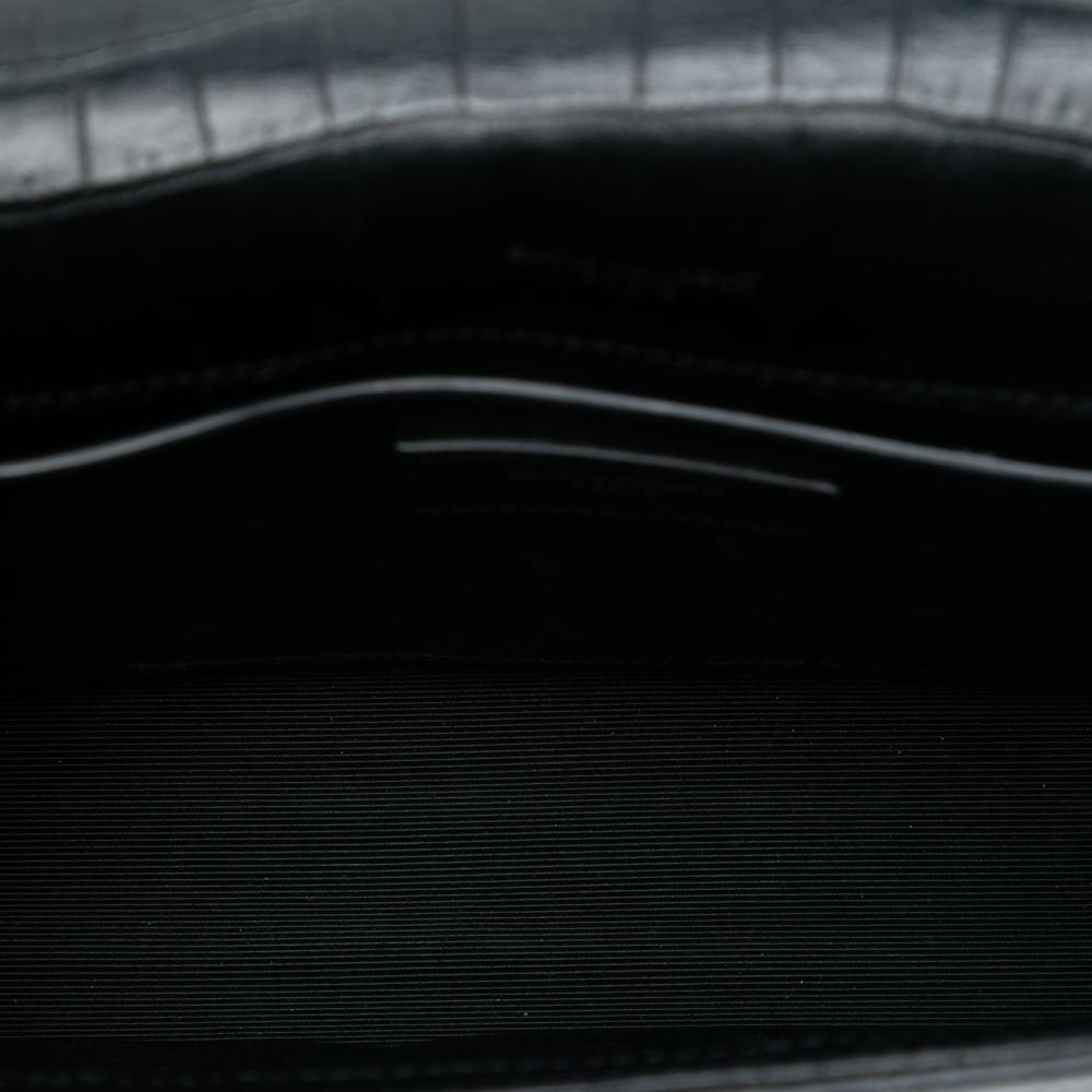 Saint Laurent AB Saint Laurent Black Calf Leather Medium Croc Embossed Kate Tassel Crossbody Italy