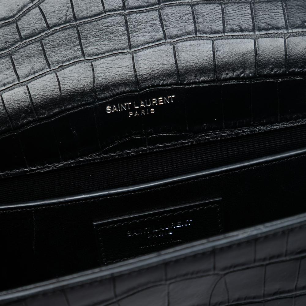 Saint Laurent AB Saint Laurent Black Calf Leather Medium Croc Embossed Kate Tassel Crossbody Italy