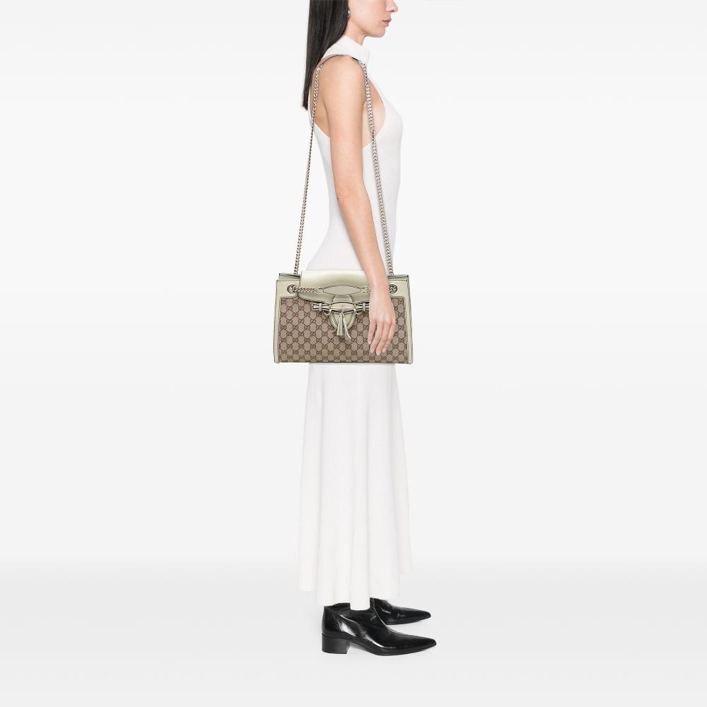 Gucci B Gucci Brown Beige Canvas Fabric Large GG Emily Shoulder Bag Italy