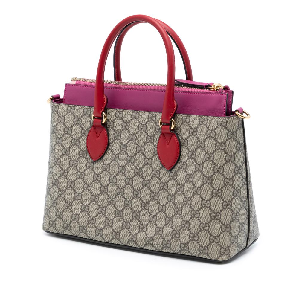 Gucci AB Gucci Brown Beige with Red Coated Canvas Fabric GG Supreme Linea A Satchel Italy